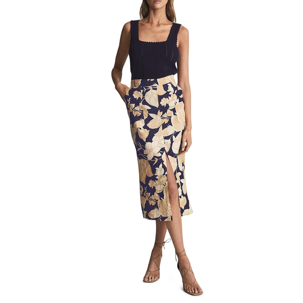Reiss Linen floral pencil skirt 10